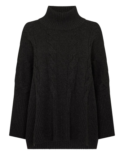 N.Peal Women's Oversized Cable Cashmere Jumper Deep Charcoal Grey