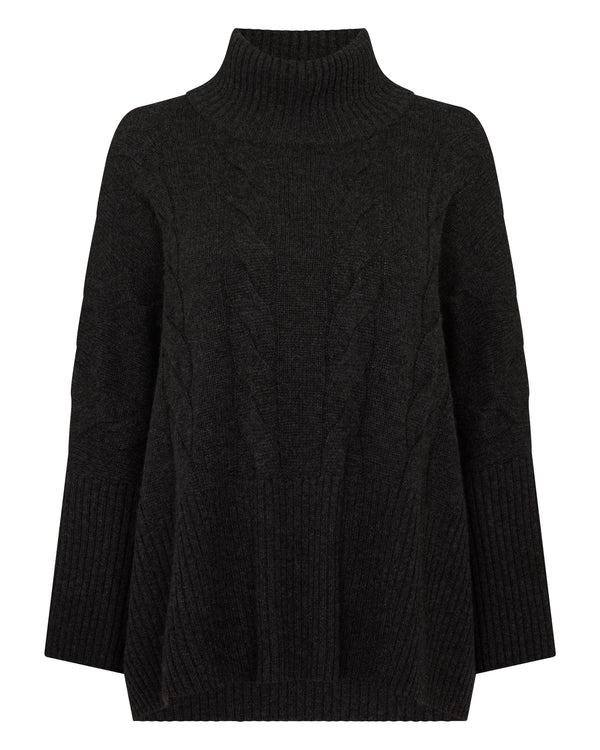 N.Peal Women's Oversized Cable Cashmere Jumper Deep Charcoal Grey