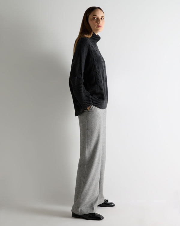 N.Peal Women's Oversized Cable Cashmere Jumper Deep Charcoal Grey