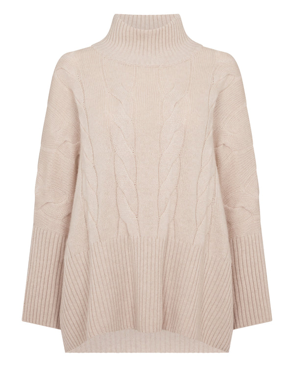 N.Peal Women's Oversized Cable Cashmere Jumper Ecru White