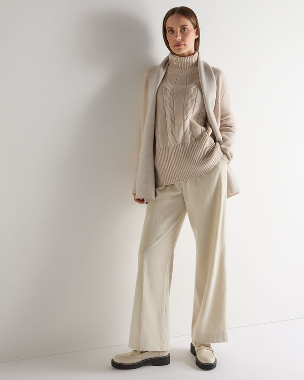N.Peal Women's Oversized Cable Cashmere Jumper Ecru White