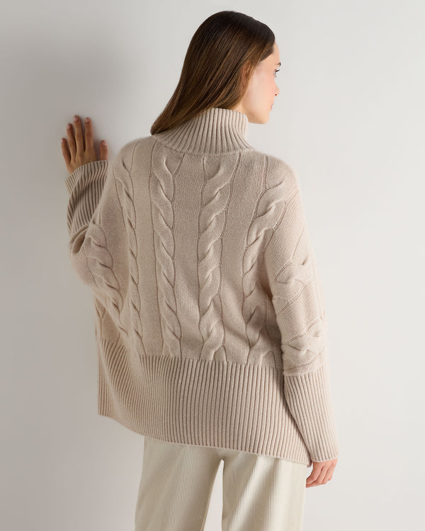 N.Peal Women's Oversized Cable Cashmere Jumper Ecru White