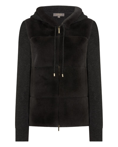 N.Peal Women's Honeycomb Fur Trim Cashmere Hoodie Deep Charcoal Grey