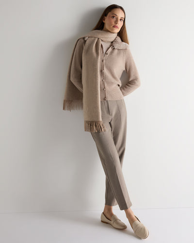 N.Peal Women's Honeycomb Fur Trim Cashmere Cardigan Oatmeal Brown