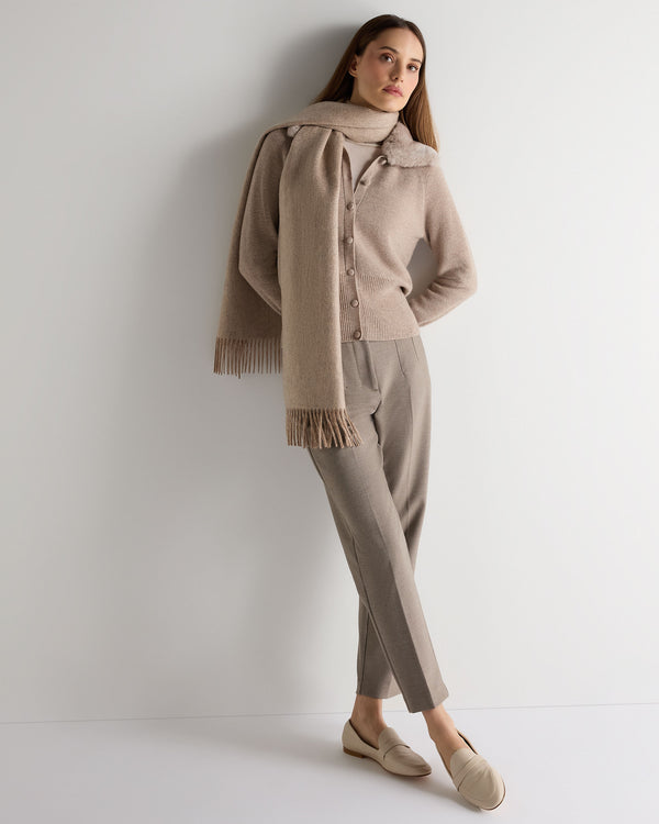 N.Peal Women's Honeycomb Fur Trim Cashmere Cardigan Oatmeal Brown