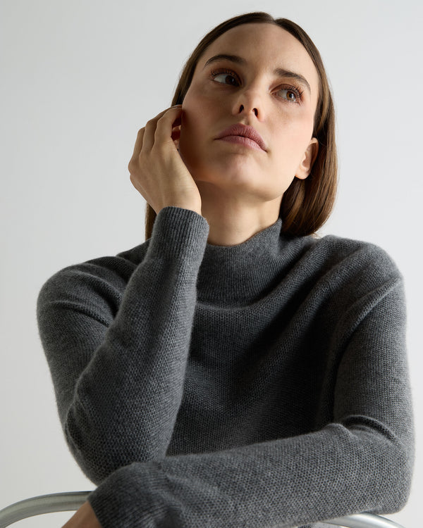 N.Peal Women's Honeycomb Knit Cashmere Jumper Elephant Grey