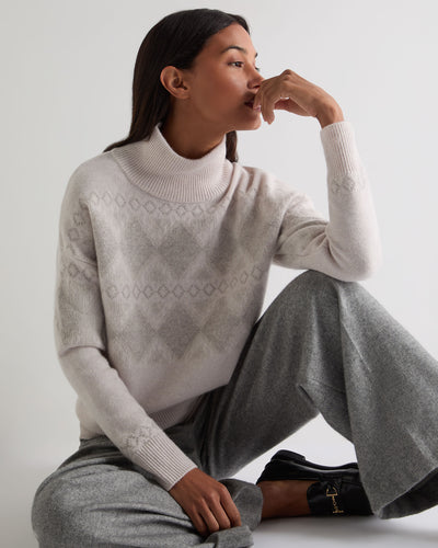 N.Peal Women's Sparkle Jacquard Cashmere Jumper Pebble Grey