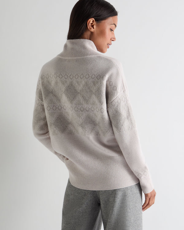 N.Peal Women's Sparkle Jacquard Cashmere Jumper Pebble Grey