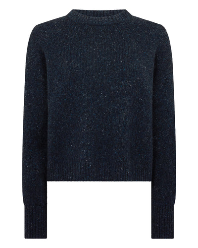 N.Peal Women's Cropped Marl Cashmere Jumper Atlantic Blue Melange
