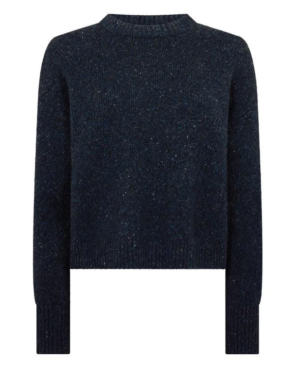 N.Peal Women's Cropped Marl Cashmere Jumper Atlantic Blue Melange