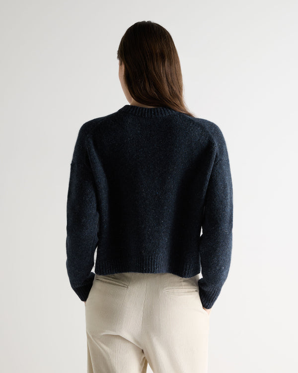 N.Peal Women's Cropped Marl Cashmere Jumper Atlantic Blue Melange