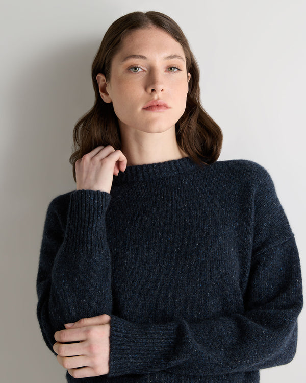 N.Peal Women's Cropped Marl Cashmere Jumper Atlantic Blue Melange