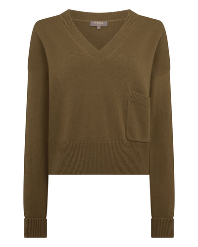 N.Peal Women's Cropped V Neck Cashmere Jumper Cinnamon Brown