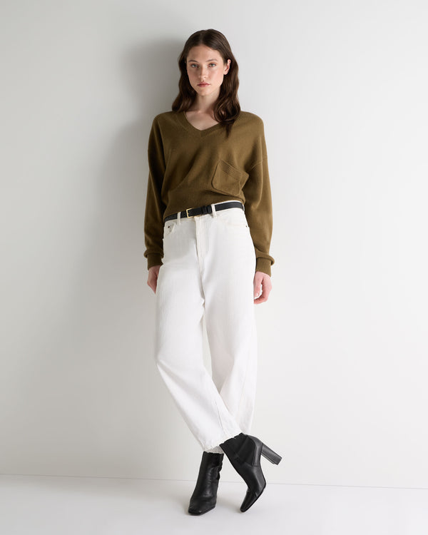 N.Peal Women's Cropped V Neck Cashmere Jumper Cinnamon Brown