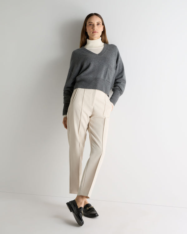 N.Peal Women's Cropped V Neck Cashmere Jumper Elephant Grey