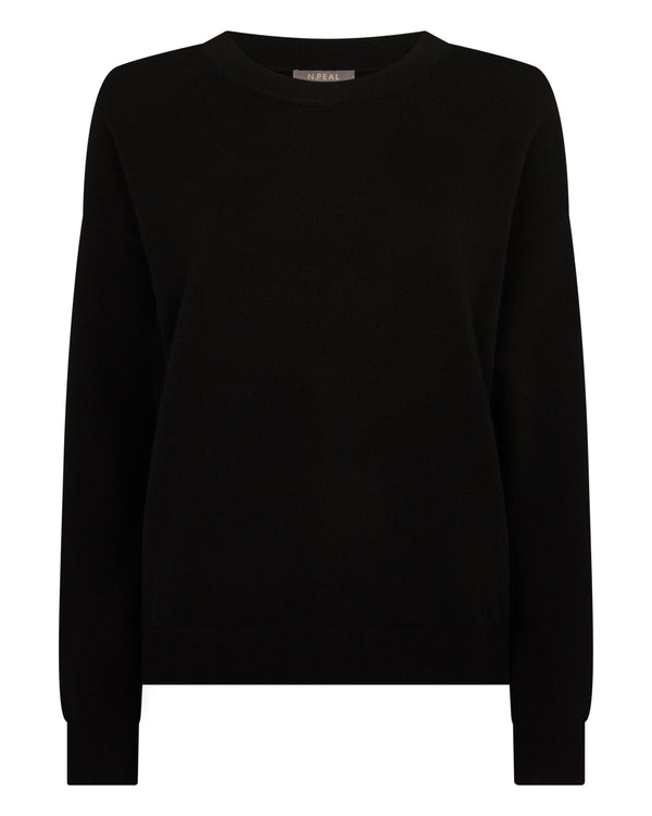 N.Peal Women's Oversized Round Neck Cashmere Jumper Black