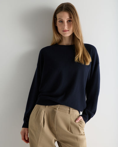 Women's Oversized Round Neck Cashmere Jumper Navy Blue