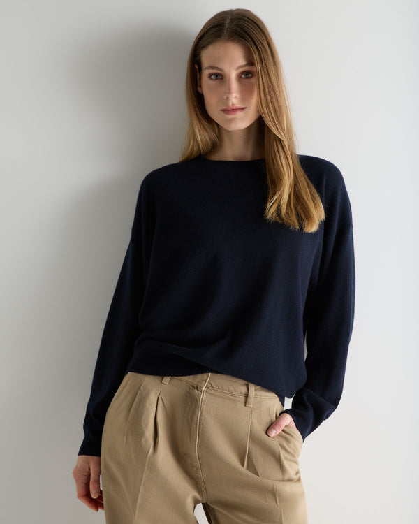 Women's Oversized Round Neck Cashmere Jumper Navy Blue