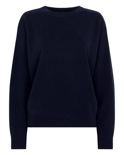 Women's Oversized Round Neck Cashmere Jumper Navy Blue