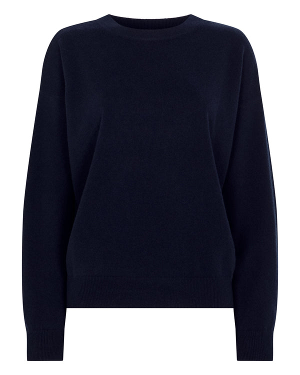Women's Oversized Round Neck Cashmere Jumper Navy Blue