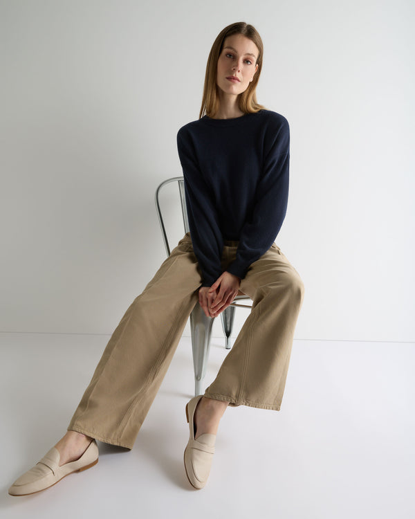 Women's Oversized Round Neck Cashmere Jumper Navy Blue