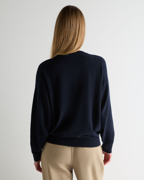 Women's Oversized Round Neck Cashmere Jumper Navy Blue