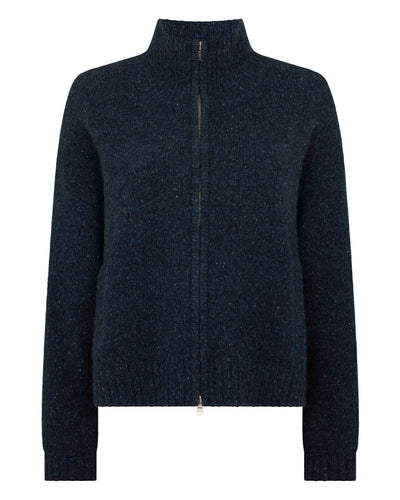 N.Peal Women's Marl Zip Through Cashmere Jacket Atlantic Blue Melange
