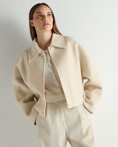 Women's Woven Cashmere Short Jacket Off White