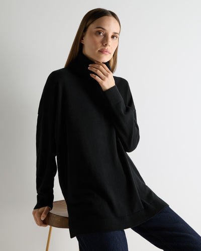 N.Peal Women's Longline Roll Neck Cashmere Jumper Black