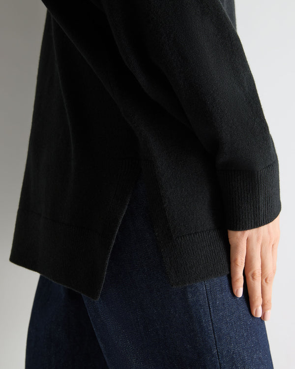 N.Peal Women's Longline Roll Neck Cashmere Jumper Black