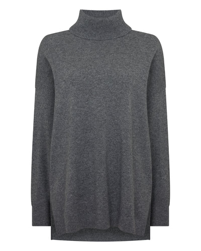 N.Peal Women's Longline Roll Neck Cashmere Jumper Elephant Grey