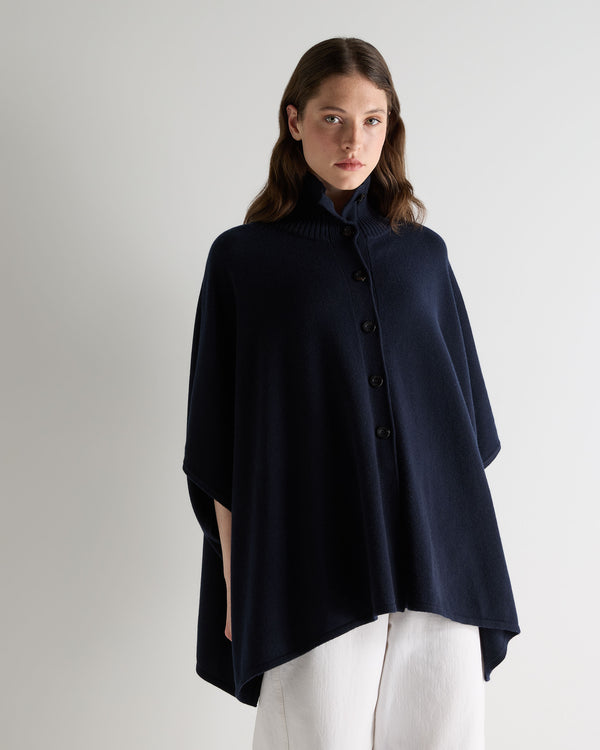 Cape Buttons Women's Button Through Cashmere Cape Navy Blue | N.Peal
