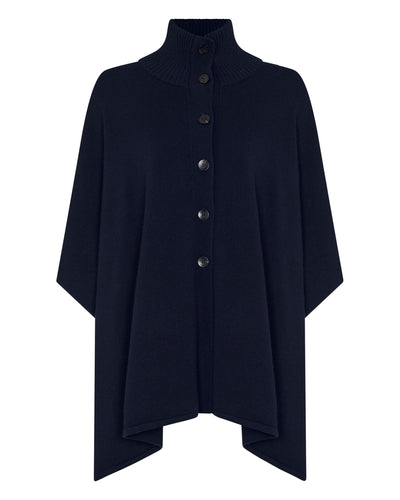 N.Peal Women's Button Through Cashmere Cape Navy Blue