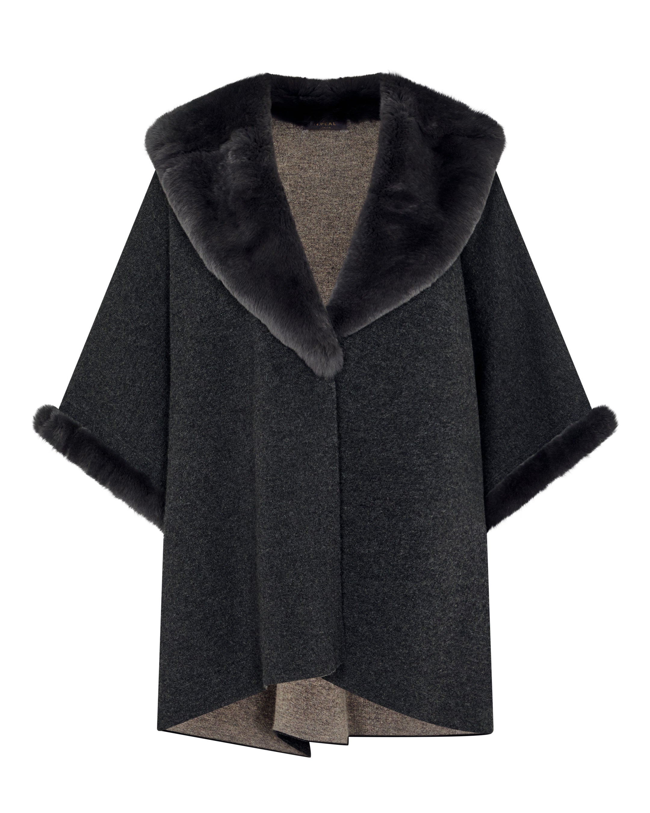 Women's Double Face Fur Cape Dark Graphite Grey | N.Peal
