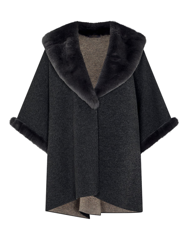 N.Peal Women's Double Face Fur Cape Dark Graphite Grey
