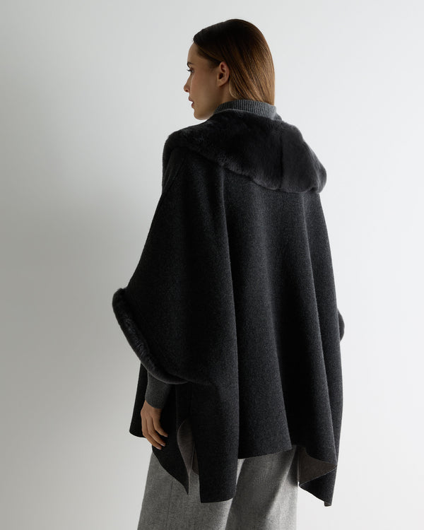 N.Peal Women's Double Face Fur Cape Dark Graphite Grey