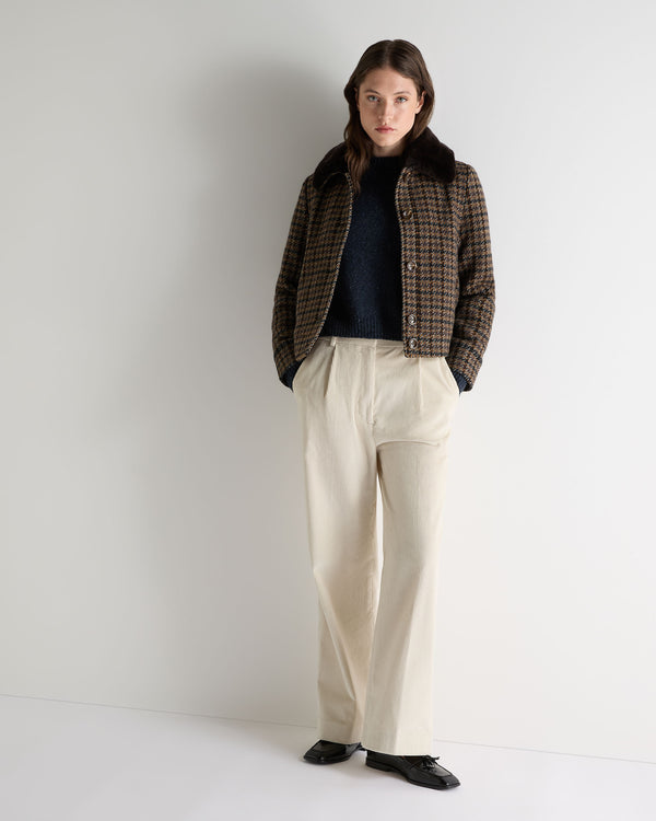 N.Peal Women's Dogtooth Fur Trim Jacket Brown