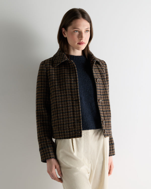 N.Peal Women's Dogtooth Fur Trim Jacket Brown
