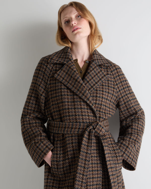 N.Peal Women's Dogtooth Fur Trim Coat Brown