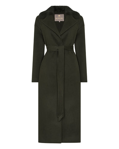 N.Peal Women's Fur Collar Longline Coat Green