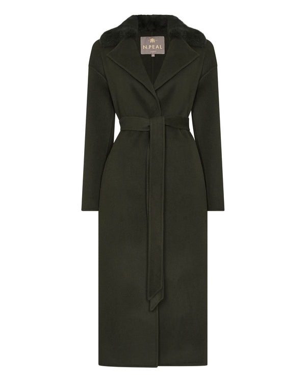 N.Peal Women's Fur Collar Longline Coat Green