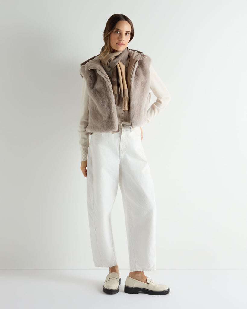 Women's Rex Fur Hooded Gilet Beige Brown | N.Peal