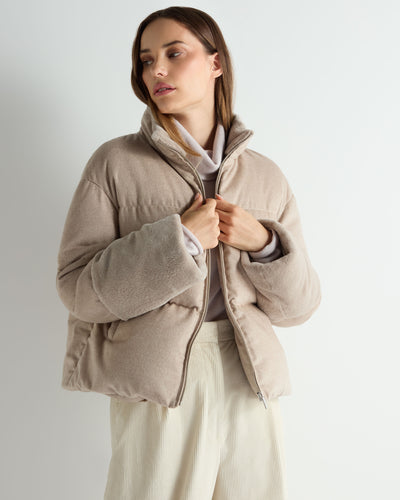 Women's Fur Cuff Padded Jacket Beige Brown