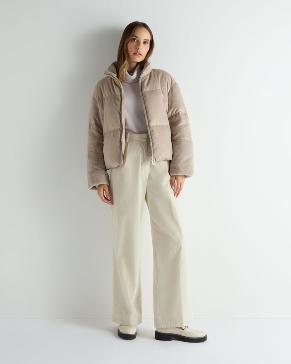 N.Peal Women's Fur Cuff Padded Jacket Beige Brown