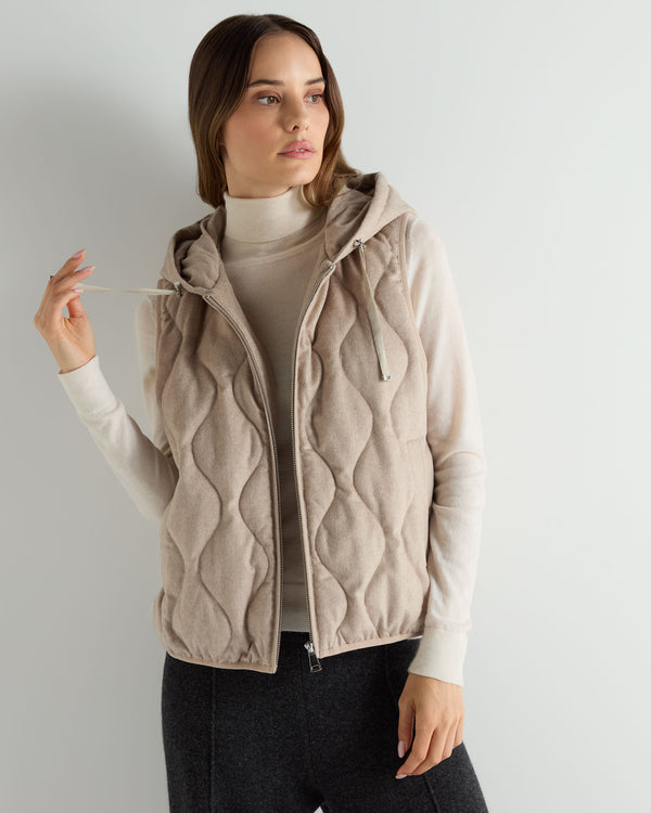 N.Peal Women's Padded Gilet With Hood Beige Brown