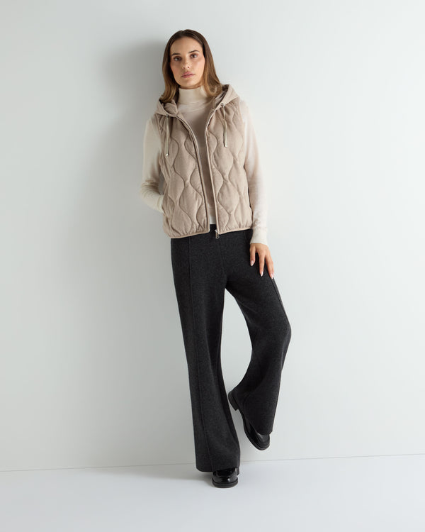 N.Peal Women's Padded Gilet With Hood Beige Brown
