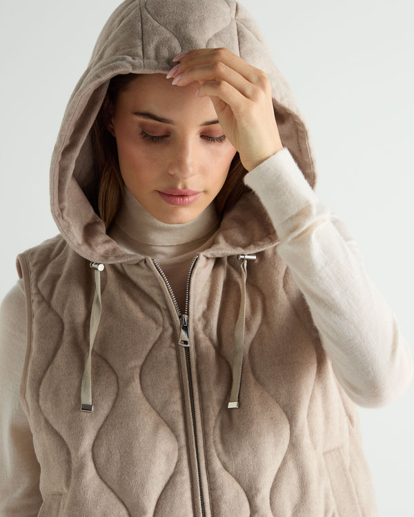 N.Peal Women's Padded Gilet With Hood Beige Brown
