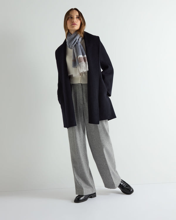 Women's Short Wool Cashmere Coat Dark Navy Blue