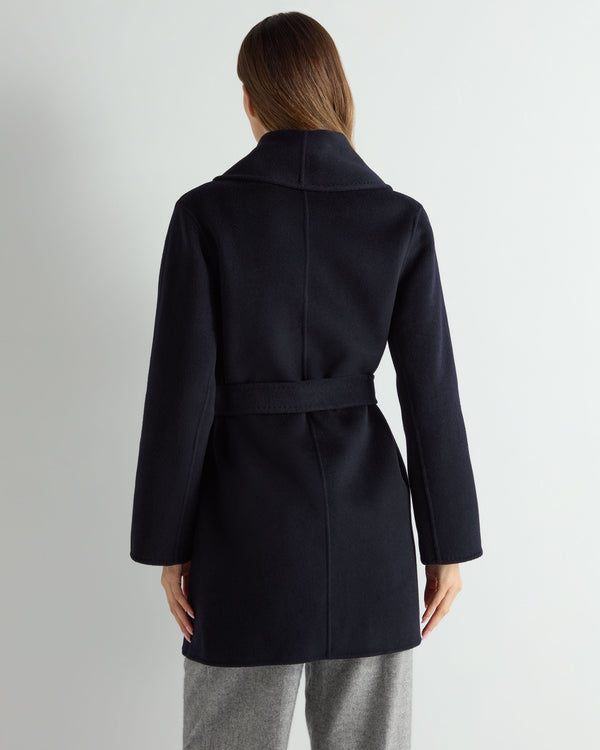 Women's Short Wool Cashmere Coat Dark Navy Blue