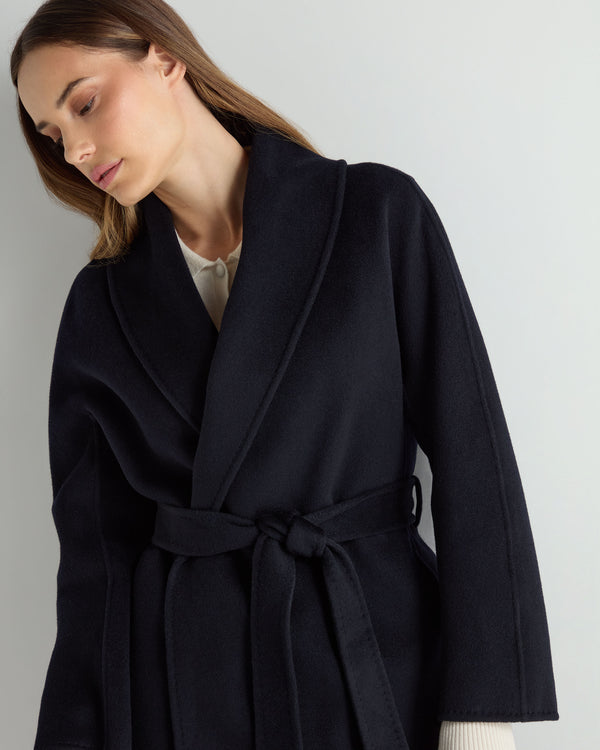 Women's Short Wool Cashmere Coat Dark Navy Blue